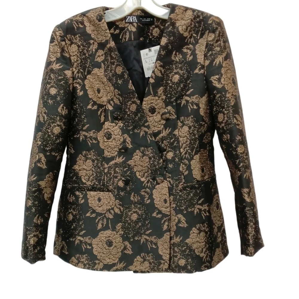 Zara Black and Gold Floral Blazer